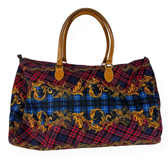 Gitano Y2K Duffel Travel Bag 90s Plaid Tapestry Canvas Tote Cottage Retro Chic - Picture 4 of 13